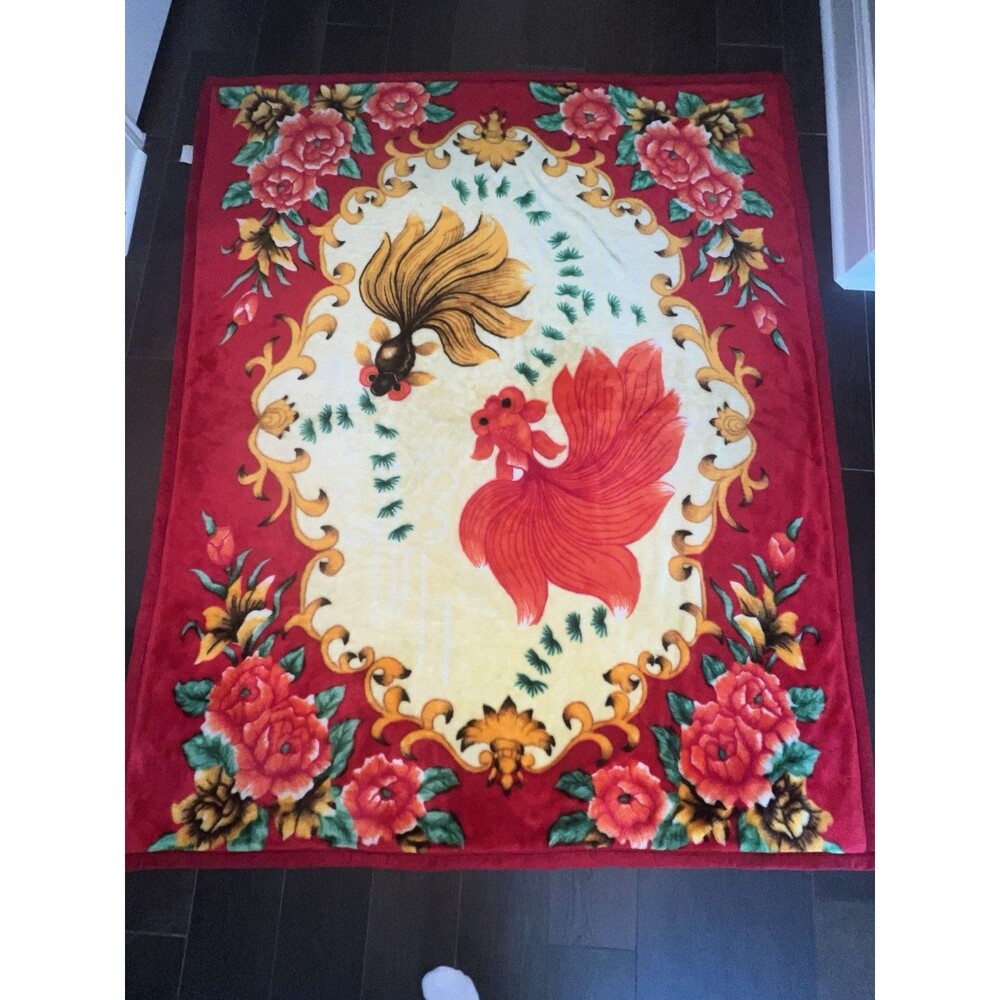 2 Sided Plush Minky Korean Style Blanket Koi Floral Double Side - Picture 2 of 16